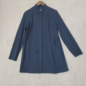 Eileen Fisher Womens Organic Cotton Tencel Open Front Coat M Blue  JCT
